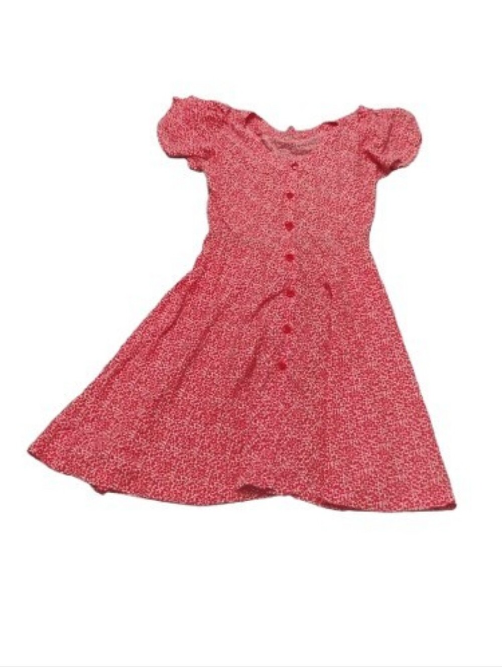 Vintage 1970s Does 1930s Red Floral Buttoned Short Sleeve Dress
